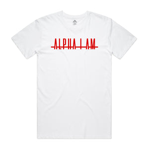 "ALPHA I AM" TEE - WHITE/RED